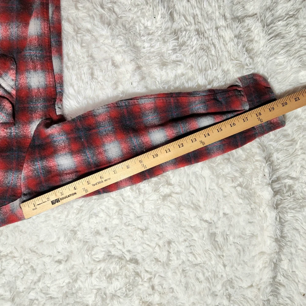 Vintage Pendelton Boys M Wool Shadow Plaid Button Up Shirt Red Black 60s USA